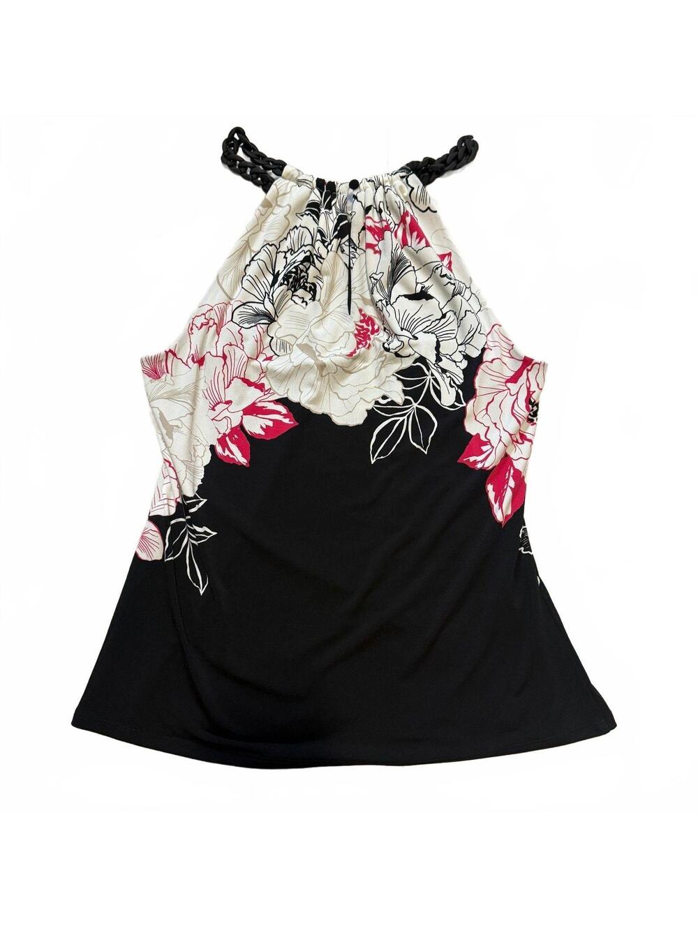 White House Black Market NWT Women's Floral Halter Top Size S Black Pink White